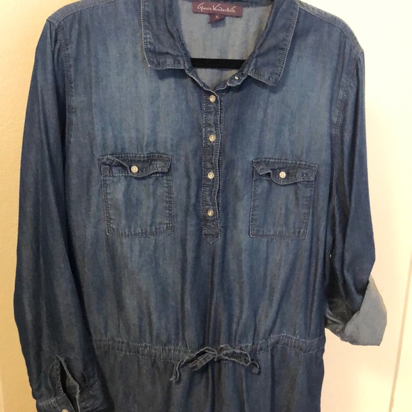 Denim inspired dress with waist tie - Picture 2 of 3